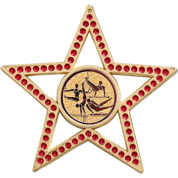 RED STAR MALE GYMNASTICS MEDAL - GOLD - 75MM - SILVER OR BRONZE